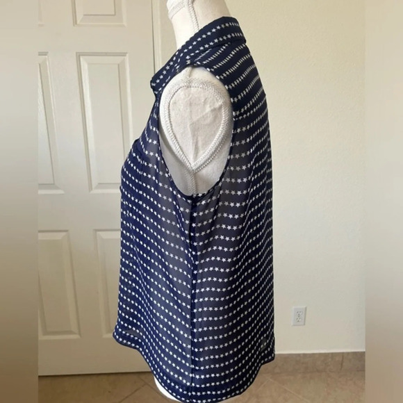 Liz Claiborne Blue White Star Print Sheer Sleeveless Tank Top Women's Size Small - Picture 4 of 11